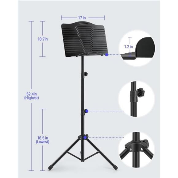 Sheet Music Stand with Light, DMS-1 Portable Metal Music Stand, Tabletop - Picture 3 of 7